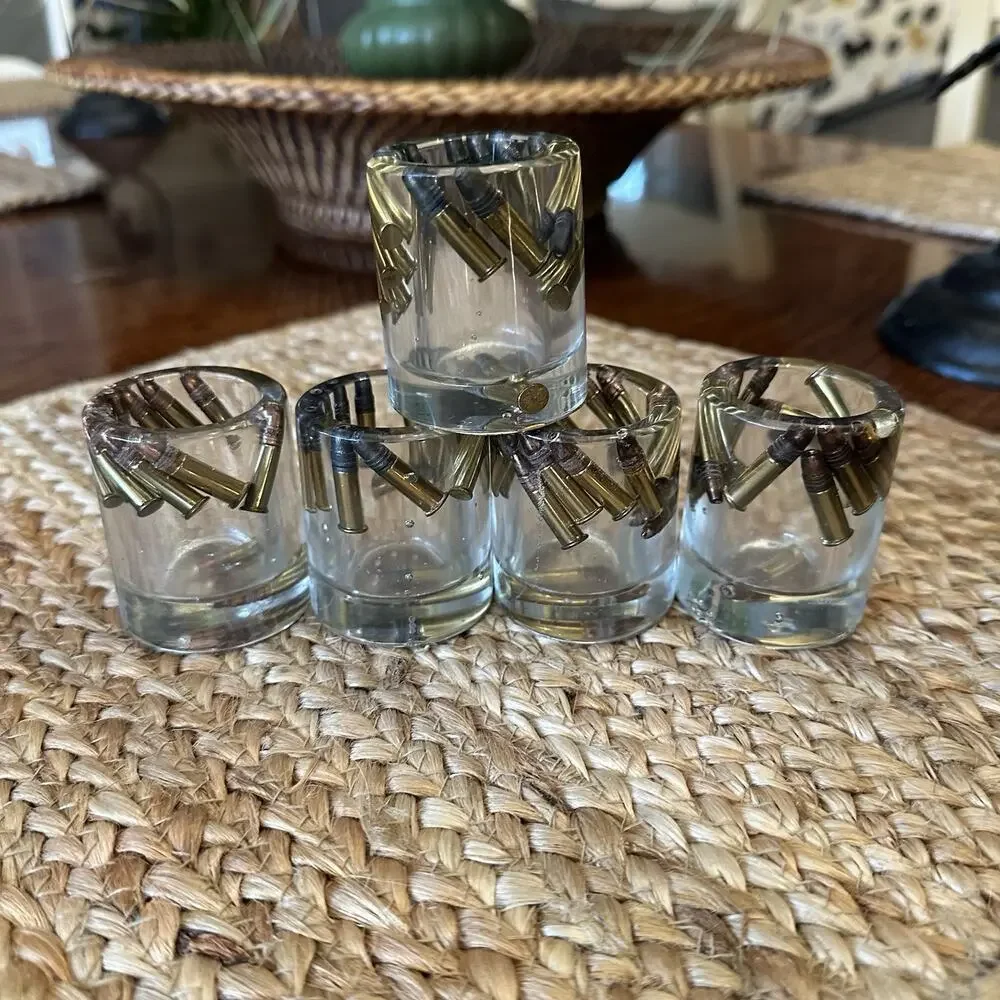Shot Glasses Set of 5 Real Bullet Casings Encased in Resin‎ 1 oz Barware Mancave
